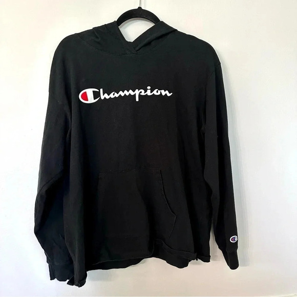 Champion Middleweight T-shirt Hoodie, Script Logo Long Sleeve Black Size XL GUC - Picture 2 of 12
